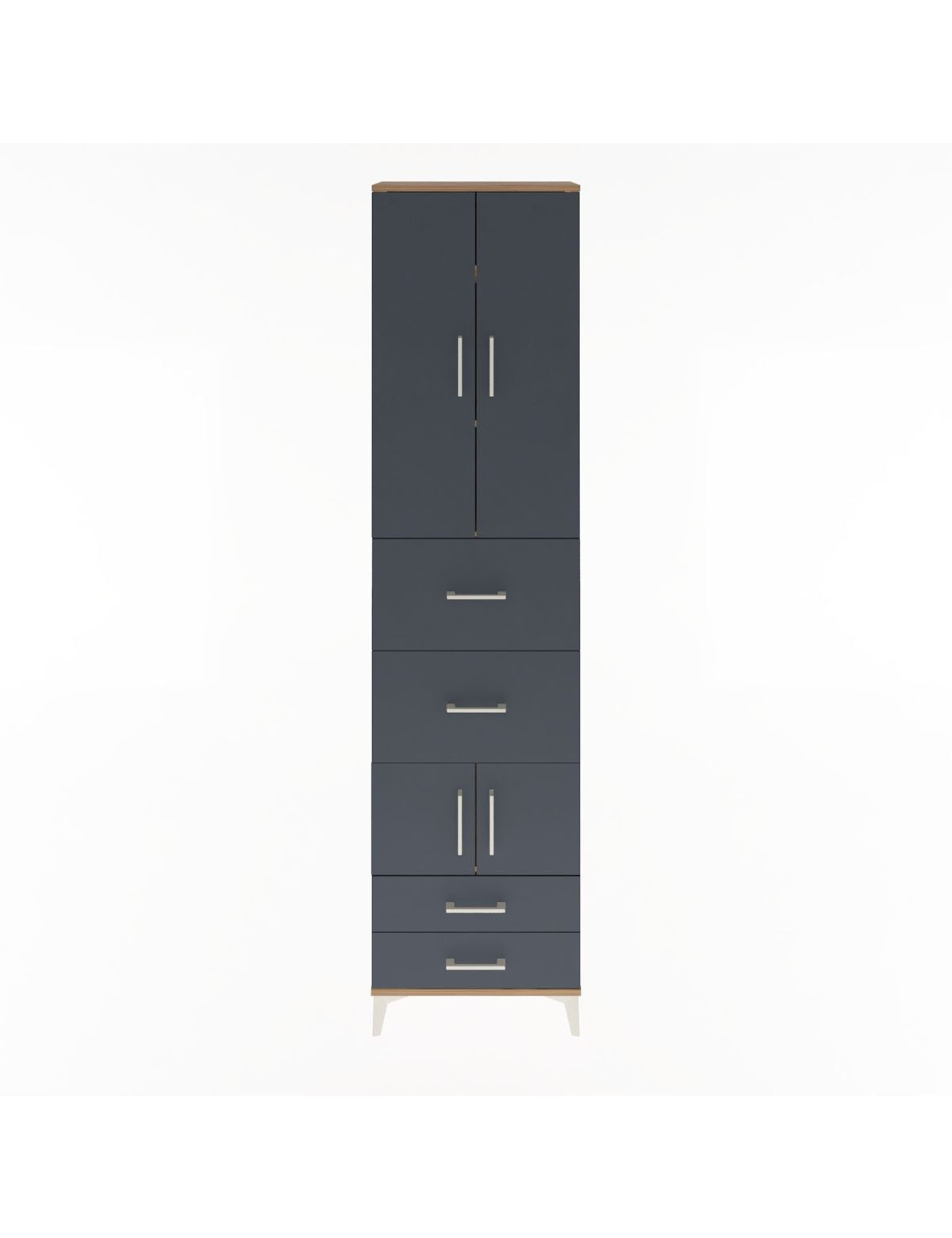 Arges Dolap 4 Raflı 4 Çekmeceli 4 Kapaklı 60x30x243 Çam-Antrasit