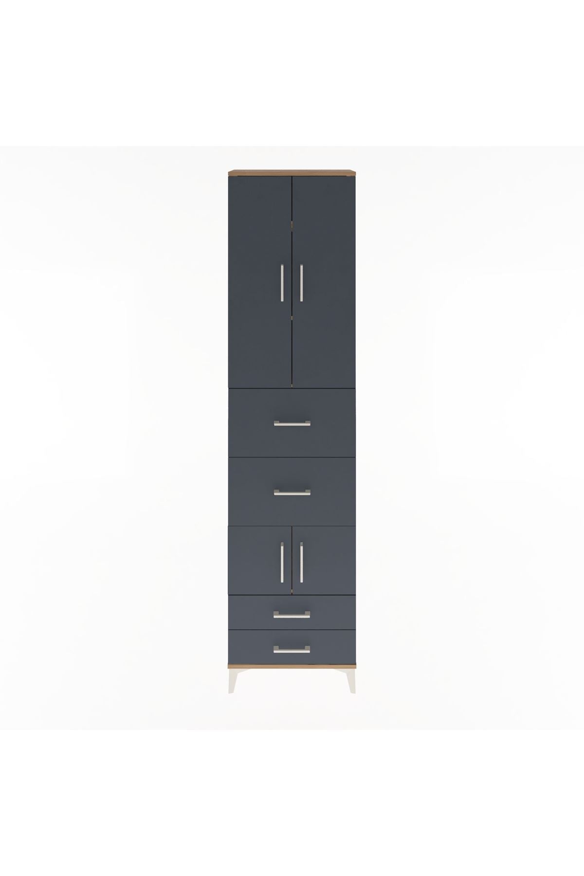Arges Dolap 4 Raflı 4 Çekmeceli 4 Kapaklı 60x30x243 Çam-Antrasit