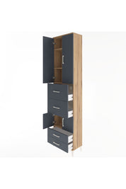 Arges Dolap 4 Raflı 4 Çekmeceli 4 Kapaklı 60x30x243 Çam-Antrasit