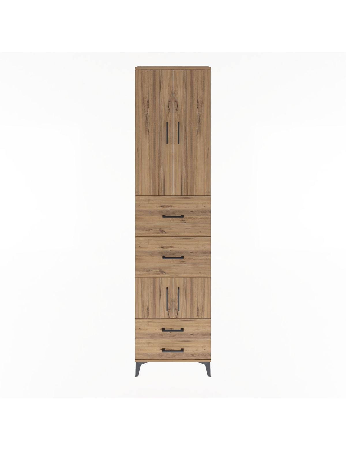 Arges Dolap 4 Raflı 4 Çekmeceli 4 Kapaklı 60x30x243 Çam-Çam