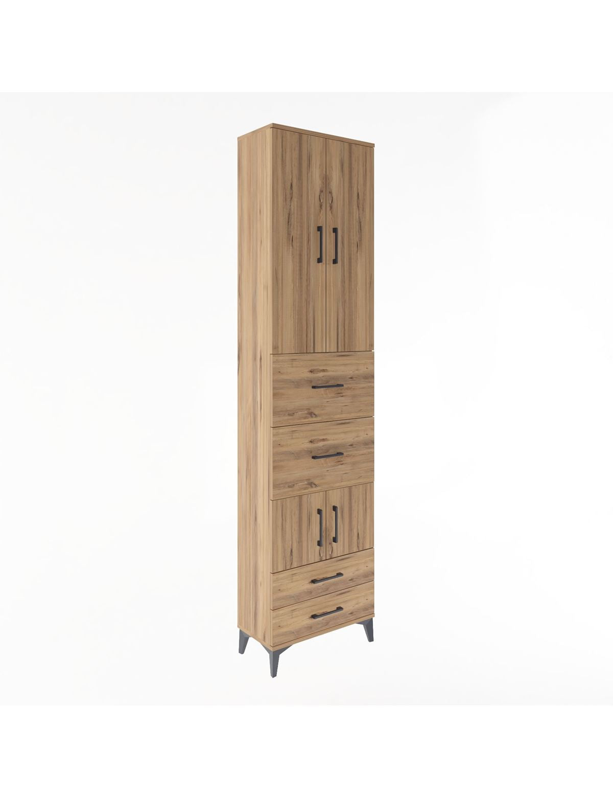 Arges Dolap 4 Raflı 4 Çekmeceli 4 Kapaklı 60x30x243 Çam-Çam