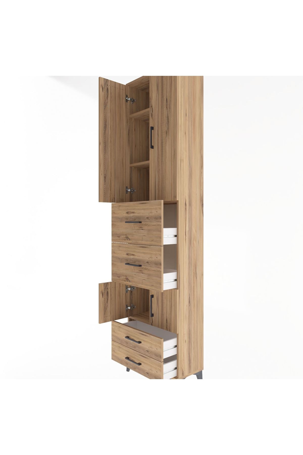 Arges Dolap 4 Raflı 4 Çekmeceli 4 Kapaklı 60x30x243 Çam-Çam