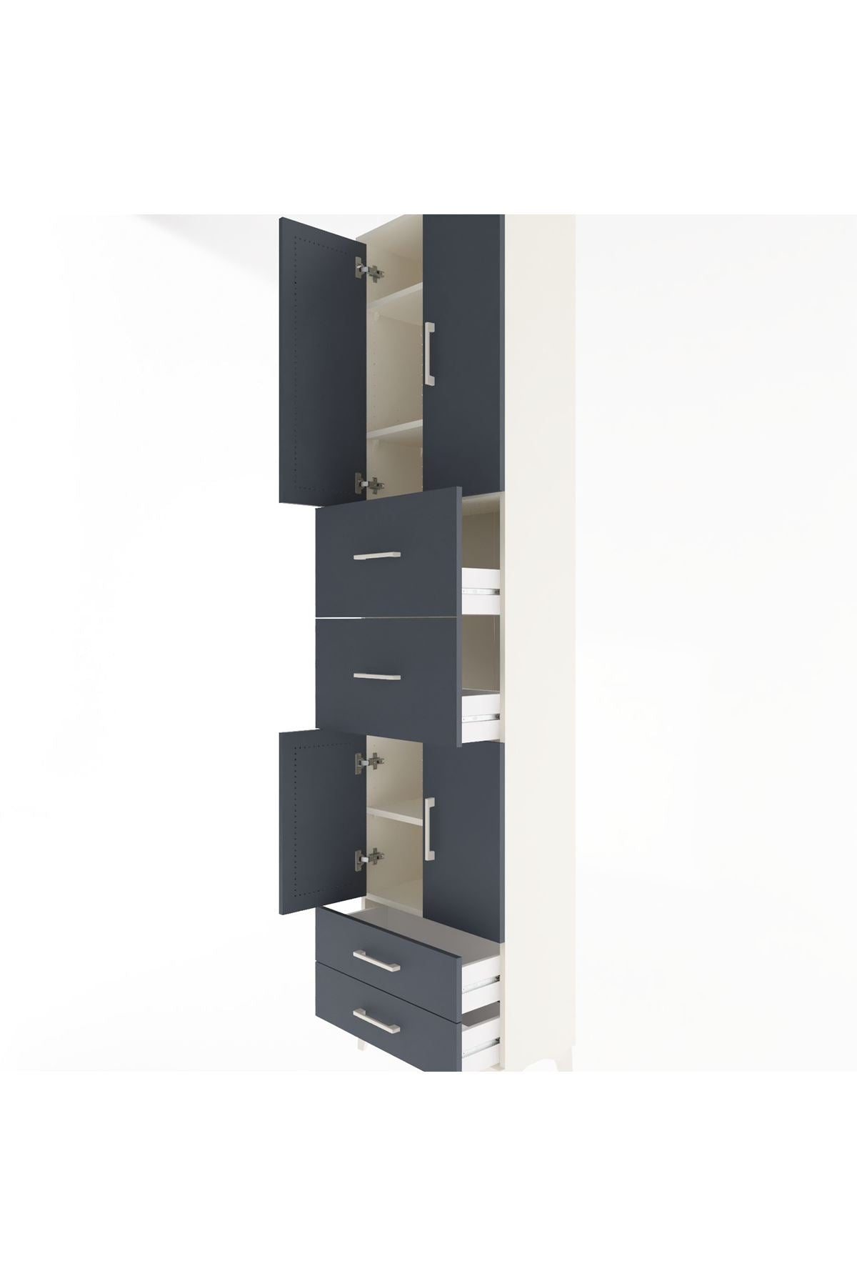 Arges Dolap 5 Raflı 4 Çekmeceli 4 Kapaklı 60x30x243 Aytaşı-Antrasit