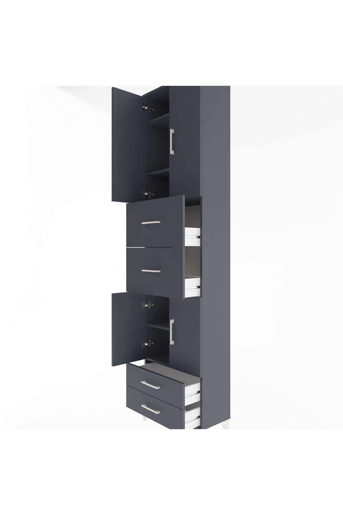 Arges Dolap 5 Raflı 4 Çekmeceli 4 Kapaklı 60x30x243 Antrasit-Antrasit
