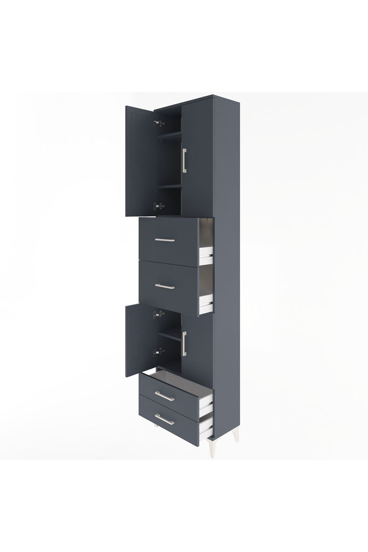 Arges Dolap 5 Raflı 4 Çekmeceli 4 Kapaklı 60x30x243 Antrasit-Antrasit