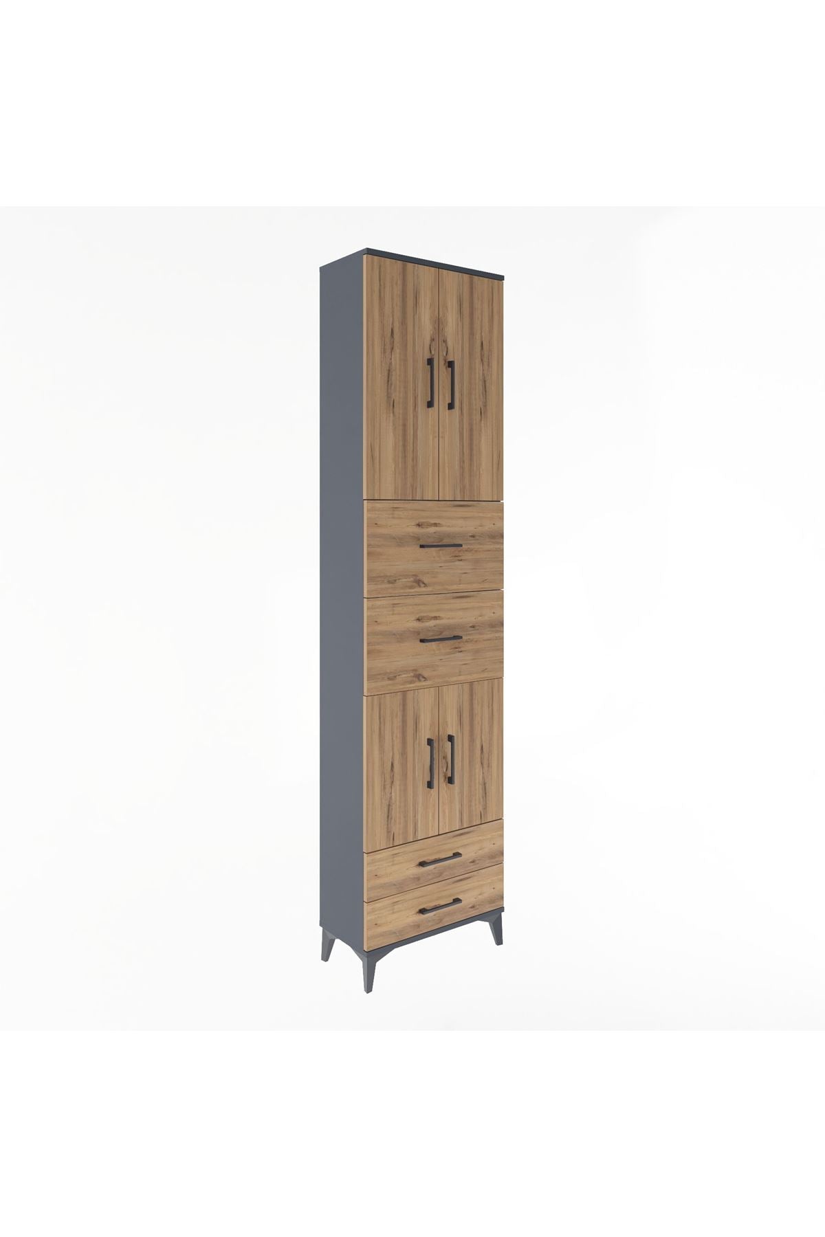 Arges Dolap 5 Raflı 4 Çekmeceli 4 Kapaklı 60x30x243 Antrasit-Çam