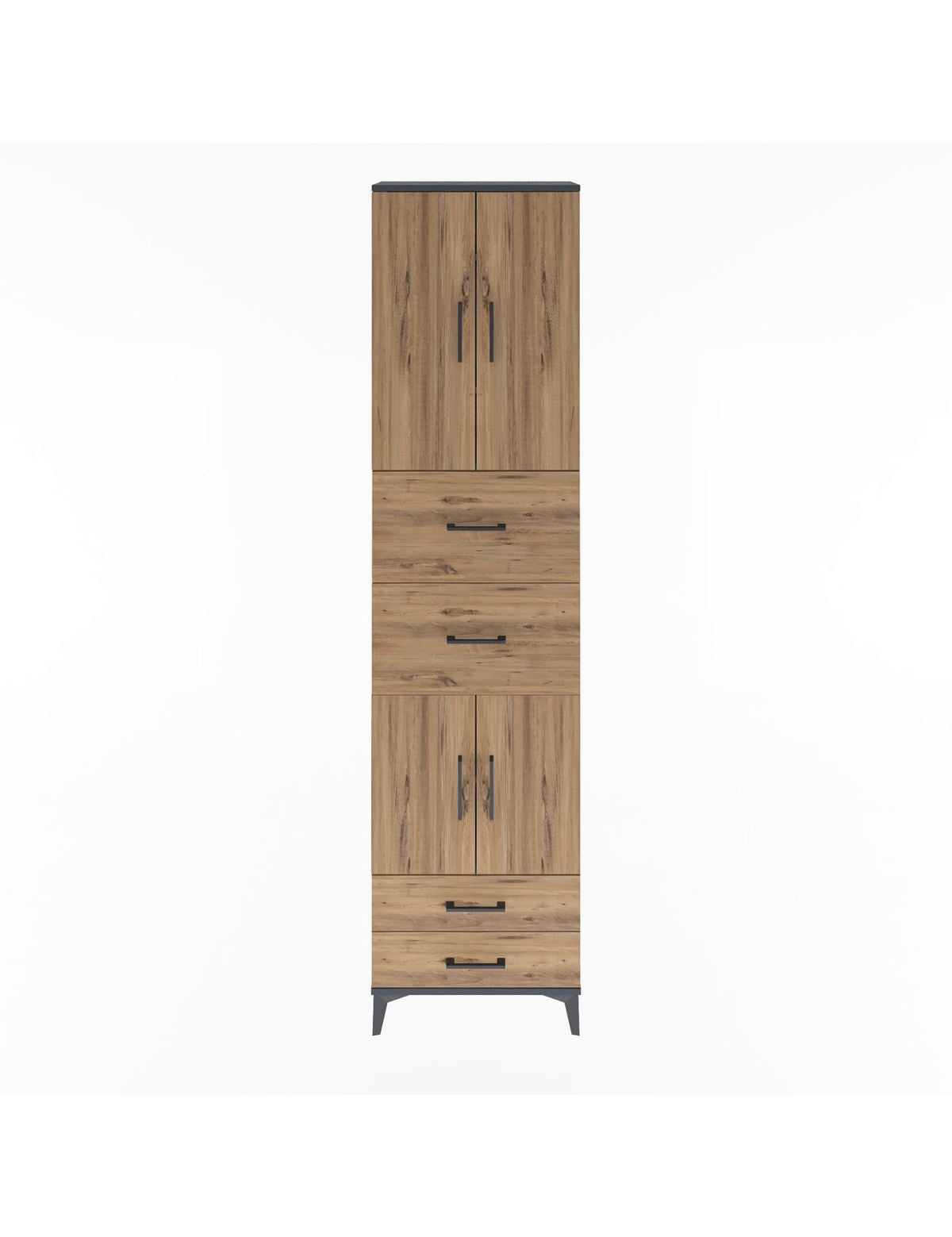 Arges Dolap 5 Raflı 4 Çekmeceli 4 Kapaklı 60x30x243 Antrasit-Çam