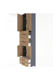 Arges Dolap 5 Raflı 4 Çekmeceli 4 Kapaklı 60x30x243 Antrasit-Çam