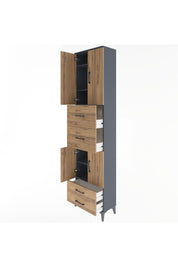 Arges Dolap 5 Raflı 4 Çekmeceli 4 Kapaklı 60x30x243 Antrasit-Çam