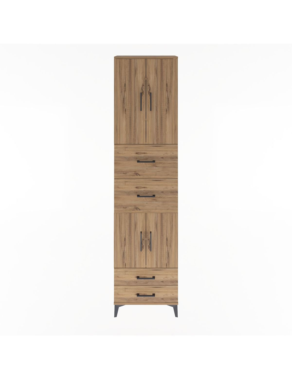 Arges Dolap 5 Raflı 4 Çekmeceli 4 Kapaklı 60x30x243 Çam-Çam