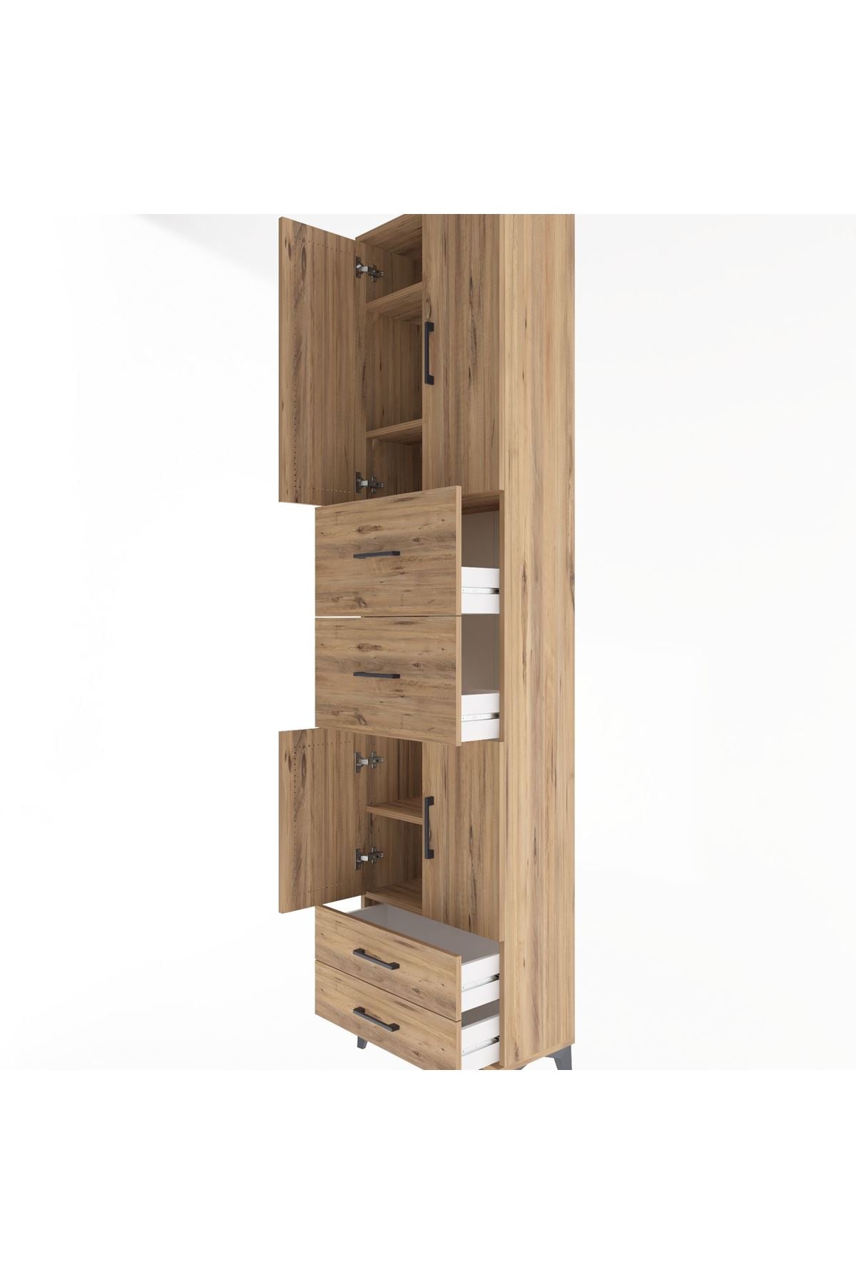 Arges Dolap 5 Raflı 4 Çekmeceli 4 Kapaklı 60x30x243 Çam-Çam