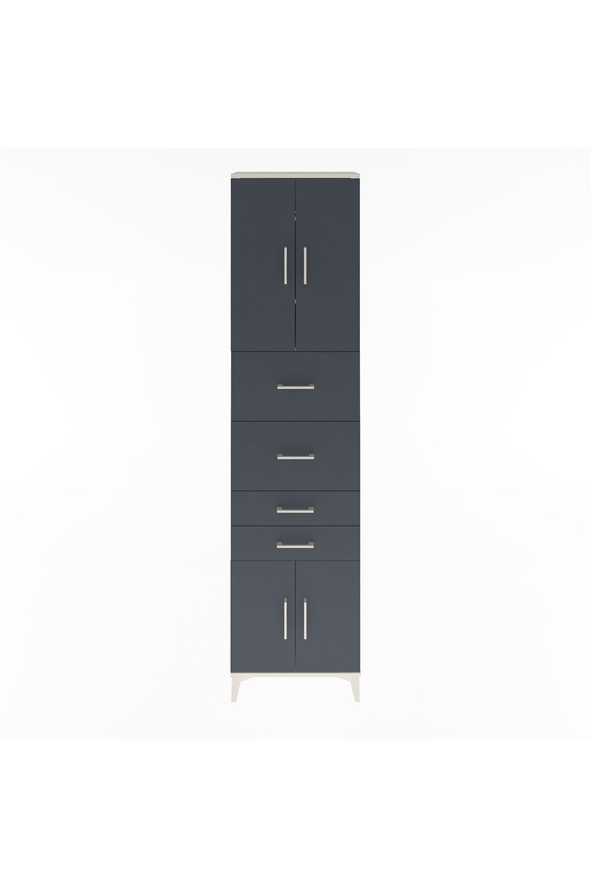 Arges Dolap 3 Raflı 4 Çekmeceli 4 Kapaklı 60x30x243 Aytaşı-Antrasit