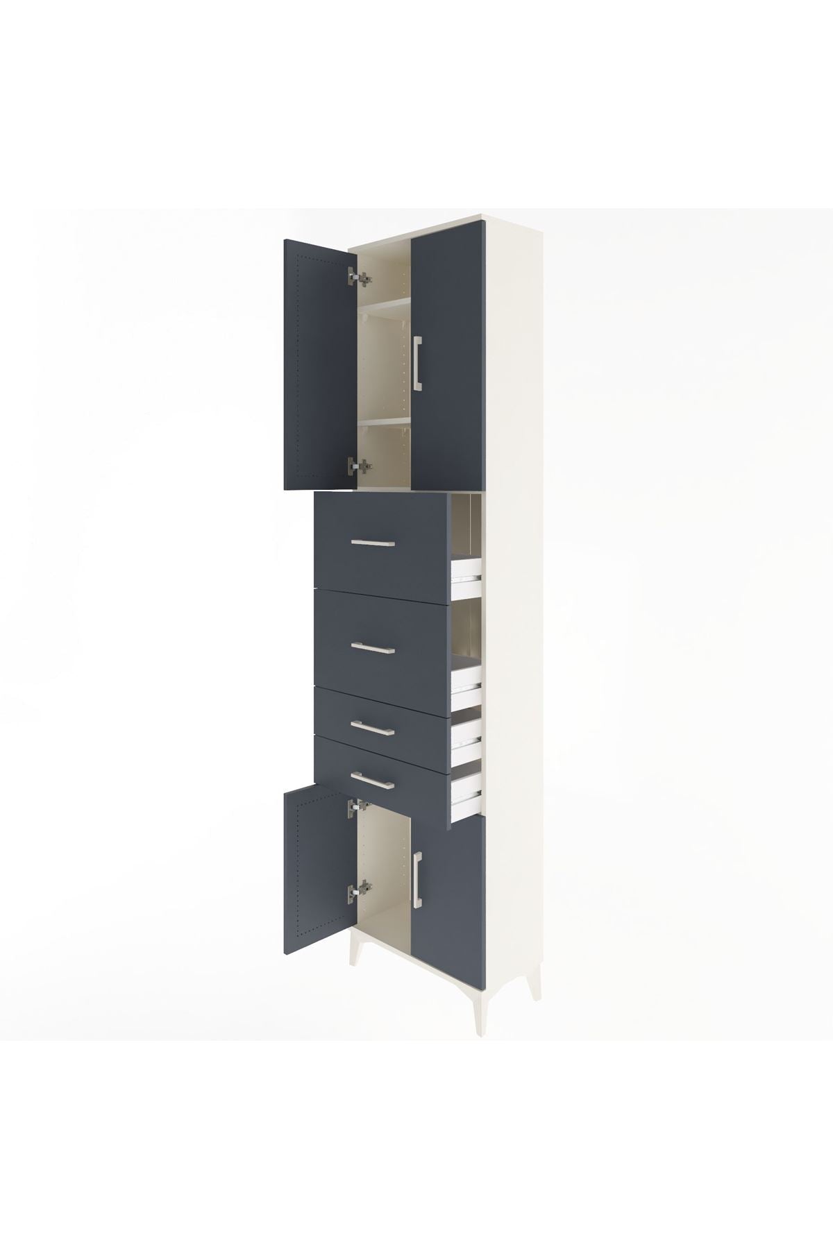 Arges Dolap 3 Raflı 4 Çekmeceli 4 Kapaklı 60x30x243 Aytaşı-Antrasit