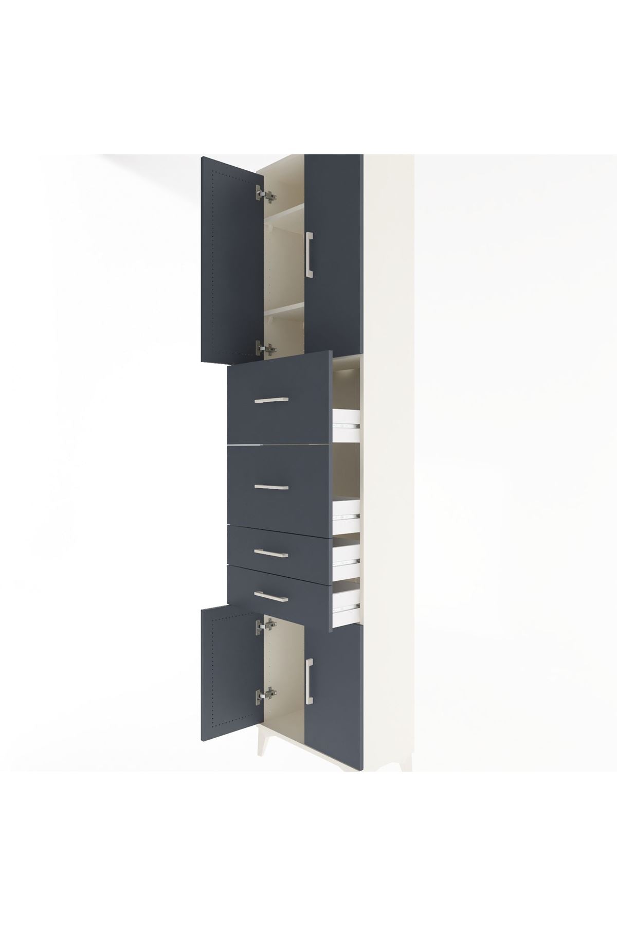 Arges Dolap 3 Raflı 4 Çekmeceli 4 Kapaklı 60x30x243 Aytaşı-Antrasit