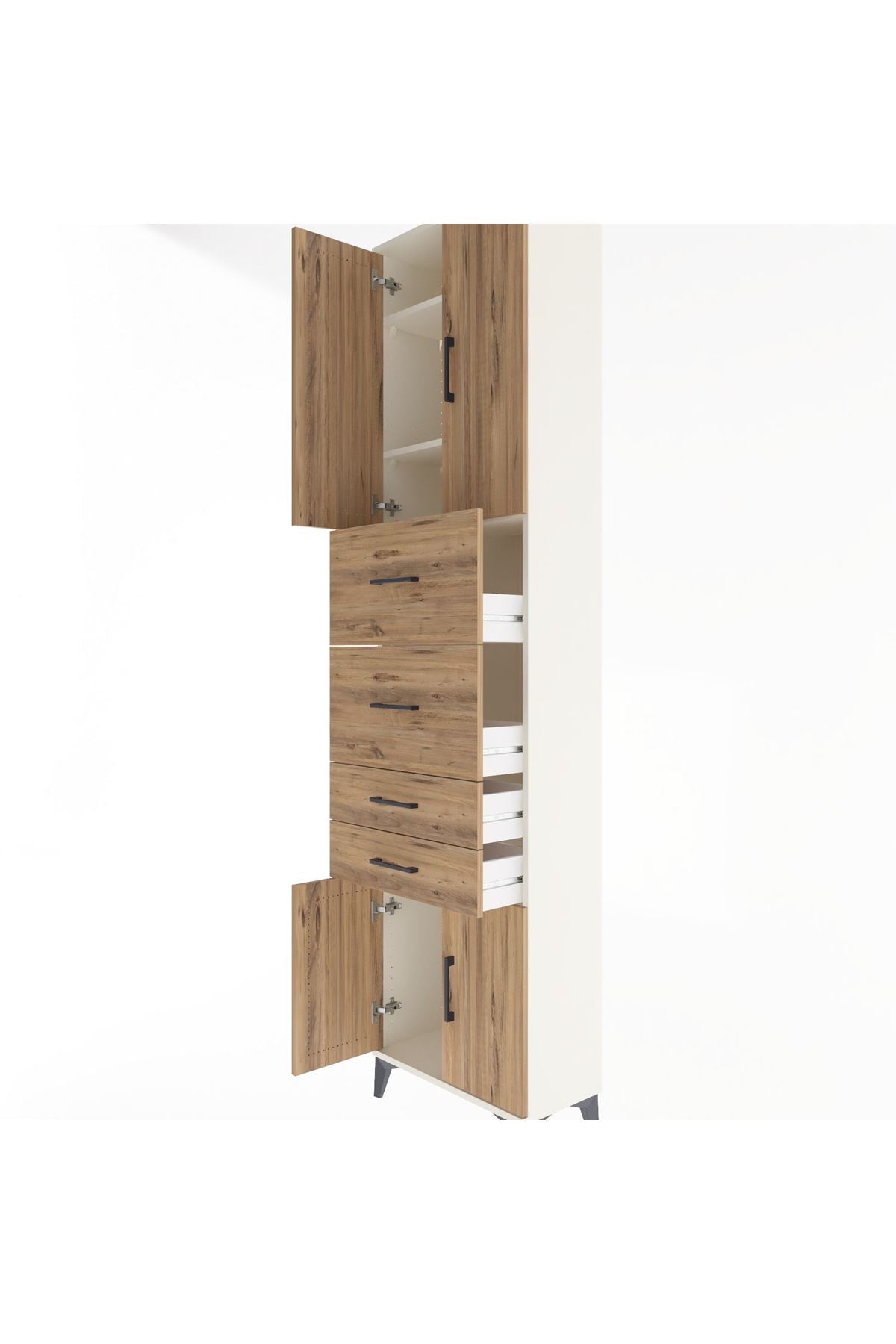 Arges Dolap 3 Raflı 4 Çekmeceli 4 Kapaklı 60x30x243 Aytaşı-Çam