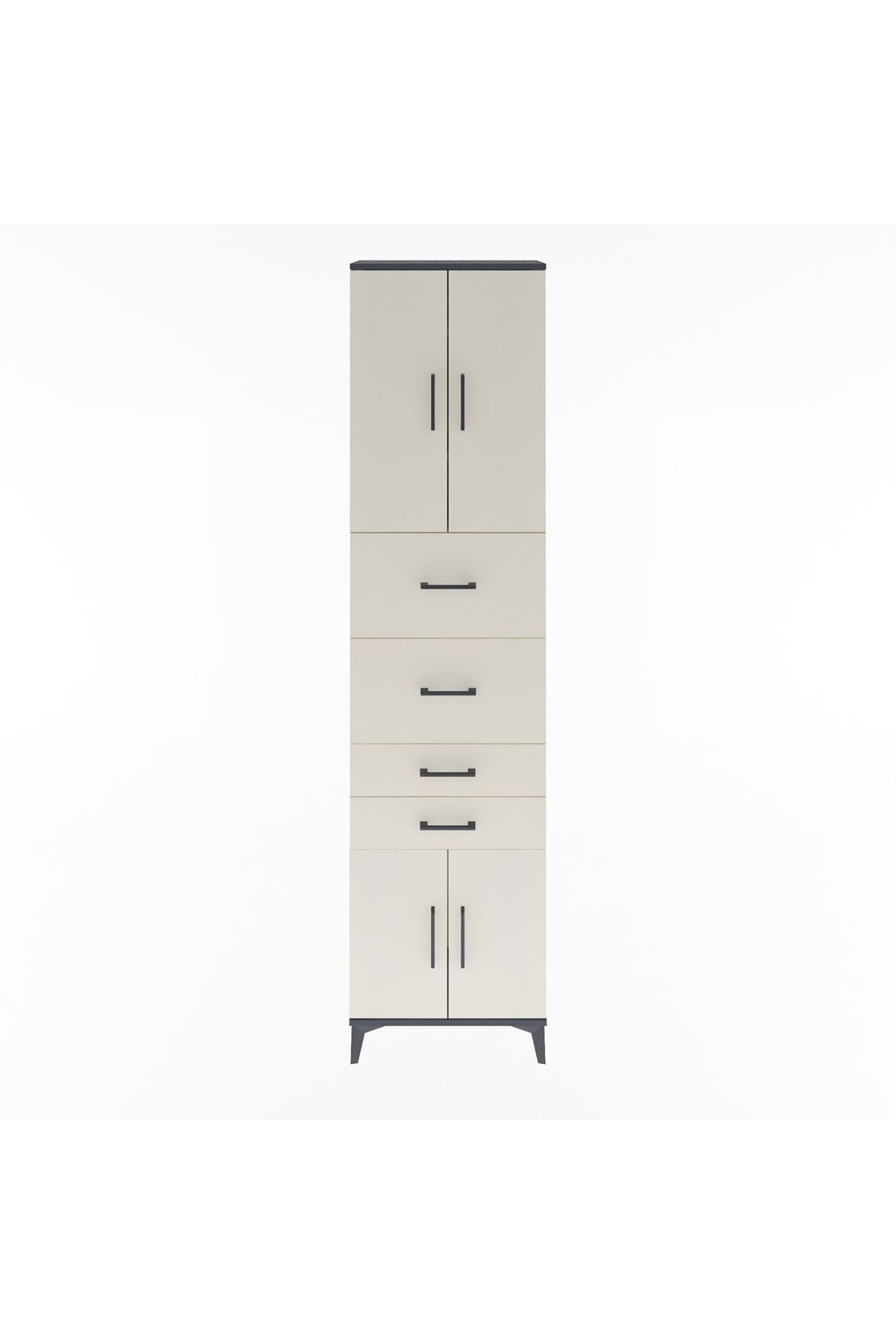 Arges Dolap 3 Raflı 4 Çekmeceli 4 Kapaklı 60x30x243 Antrasit-Aytaşı