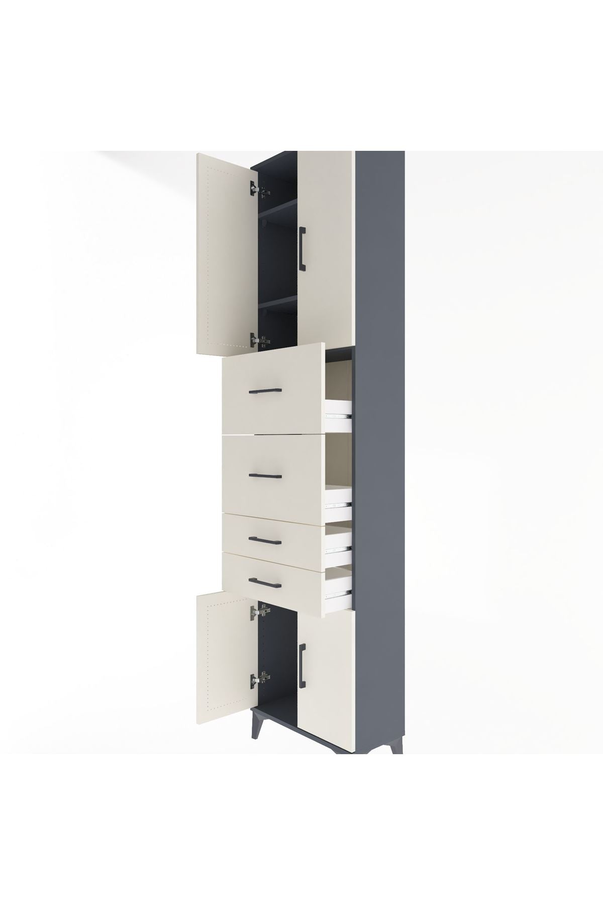 Arges Dolap 3 Raflı 4 Çekmeceli 4 Kapaklı 60x30x243 Antrasit-Aytaşı