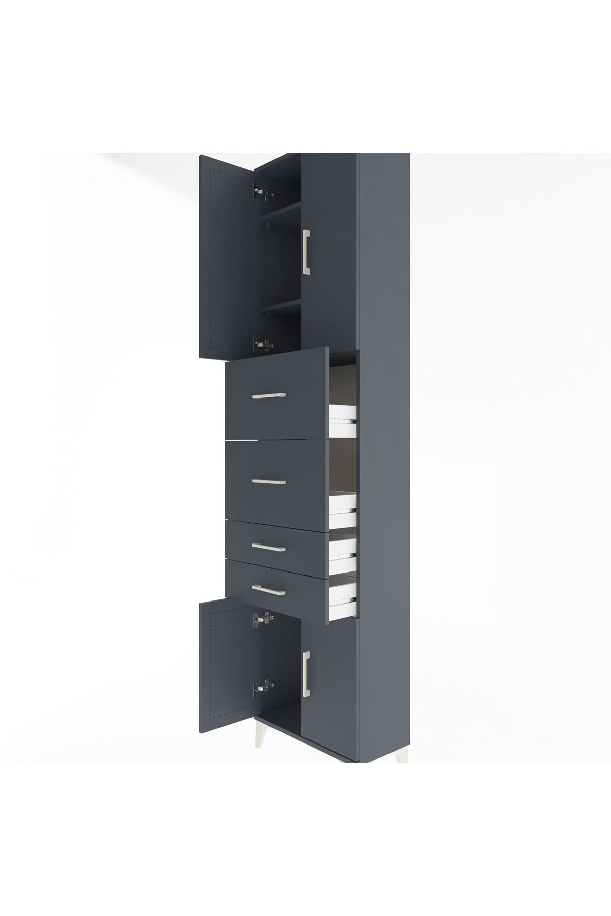 Arges Dolap 3 Raflı 4 Çekmeceli 4 Kapaklı 60x30x243 Antrasit-Antrasit