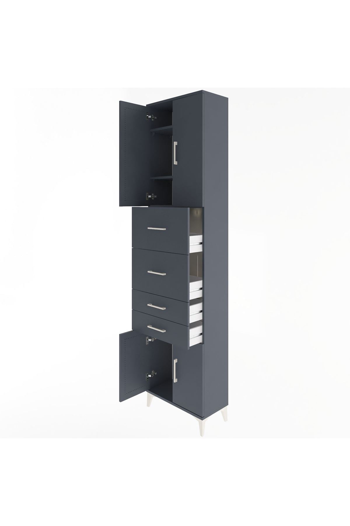 Arges Dolap 3 Raflı 4 Çekmeceli 4 Kapaklı 60x30x243 Antrasit-Antrasit