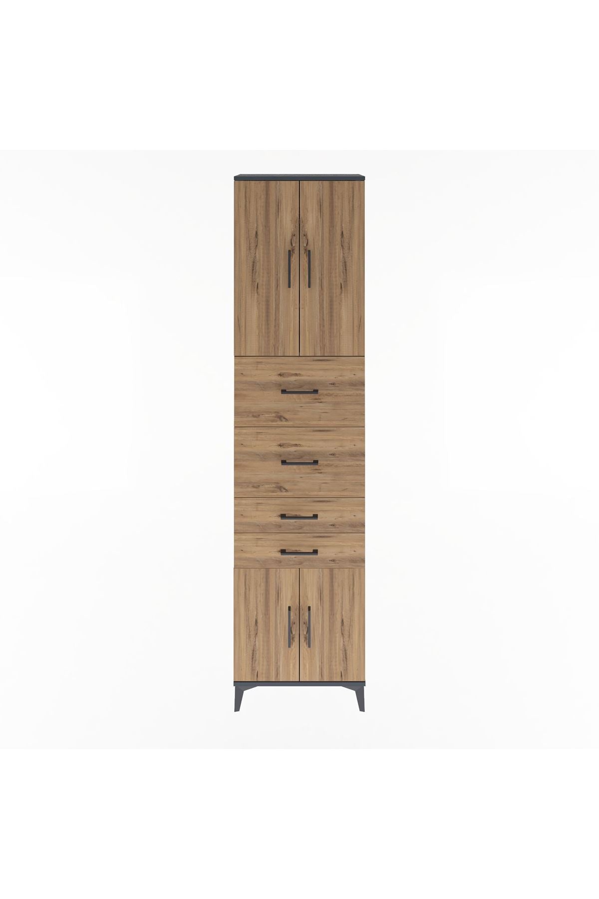 Arges Dolap 3 Raflı 4 Çekmeceli 4 Kapaklı 60x30x243 Antrasit-Çam