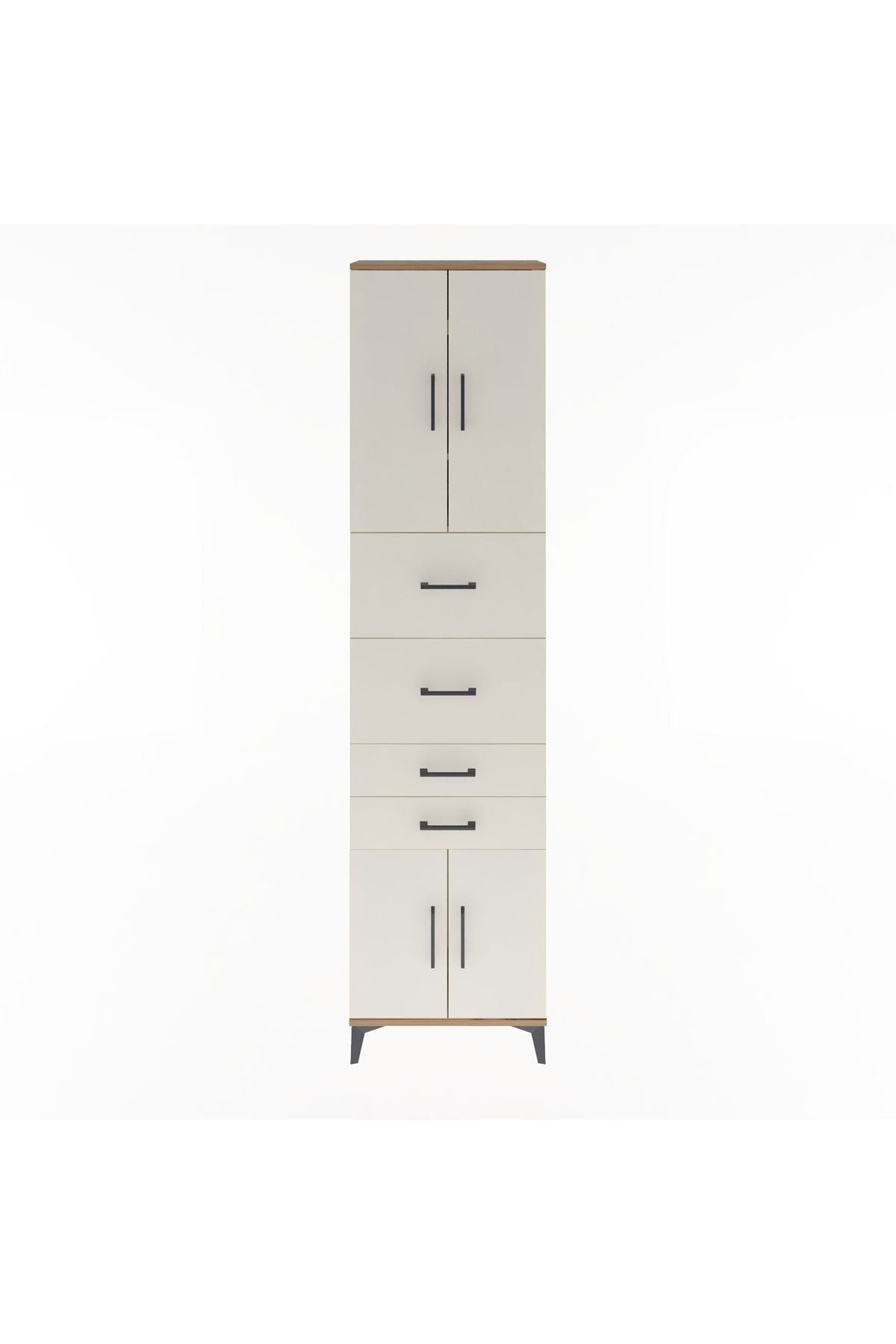 Arges Dolap 3 Raflı 4 Çekmeceli 4 Kapaklı 60x30x243 Çam-Aytaşı