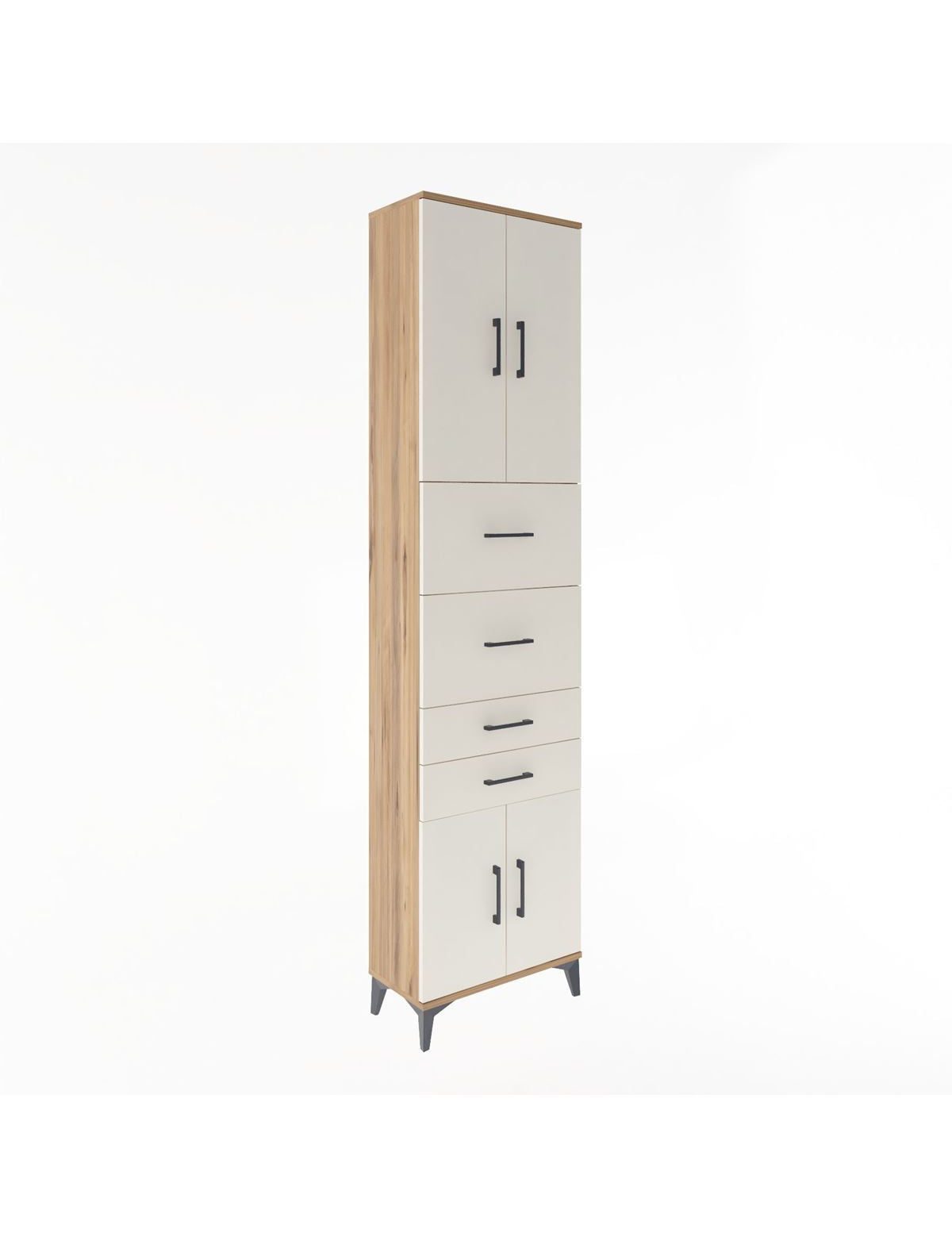 Arges Dolap 3 Raflı 4 Çekmeceli 4 Kapaklı 60x30x243 Çam-Aytaşı