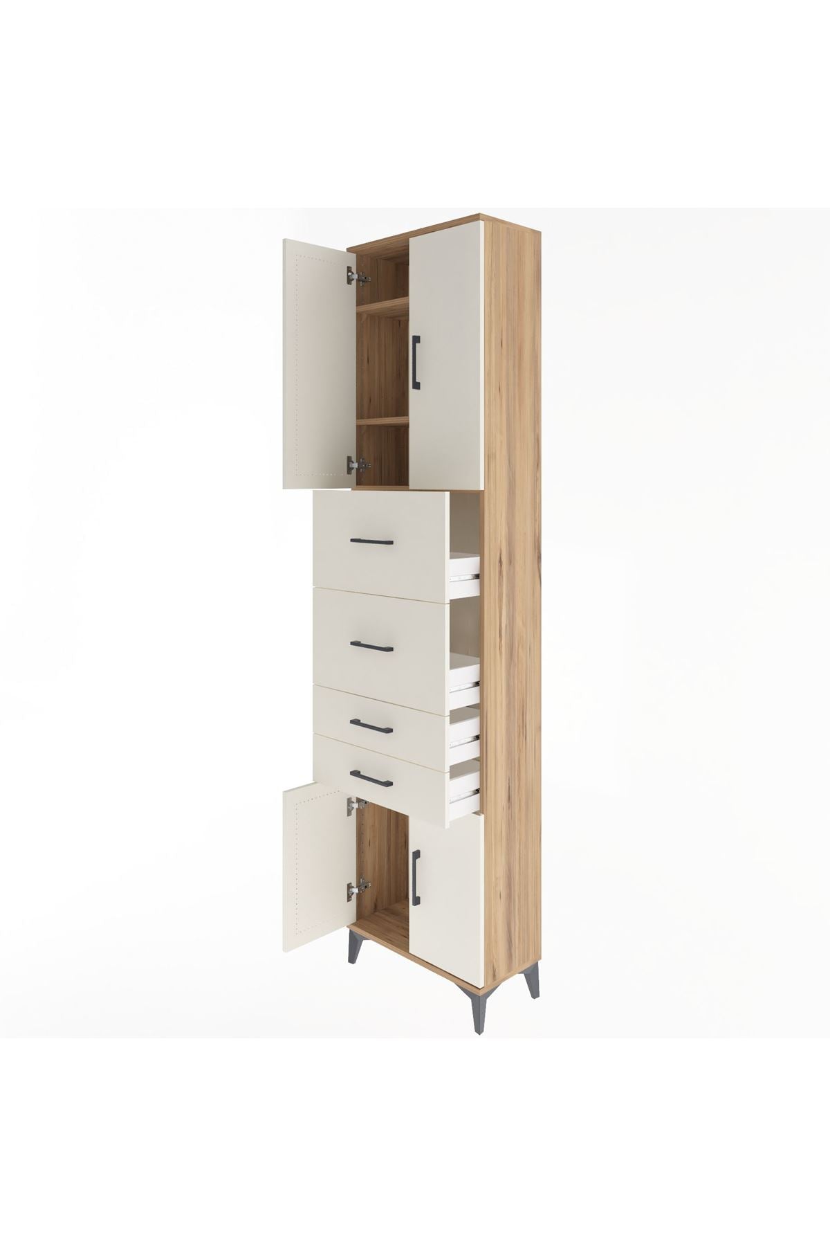 Arges Dolap 3 Raflı 4 Çekmeceli 4 Kapaklı 60x30x243 Çam-Aytaşı