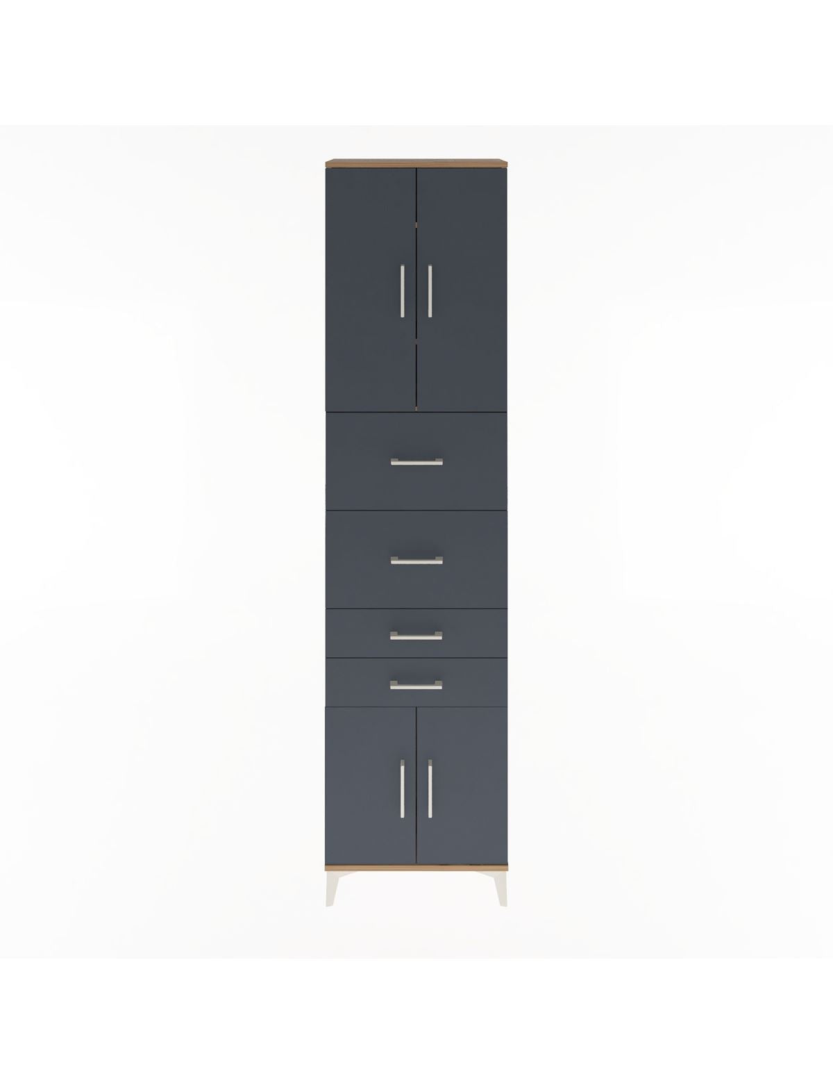 Arges Dolap 3 Raflı 4 Çekmeceli 4 Kapaklı 60x30x243 Çam-Antrasit