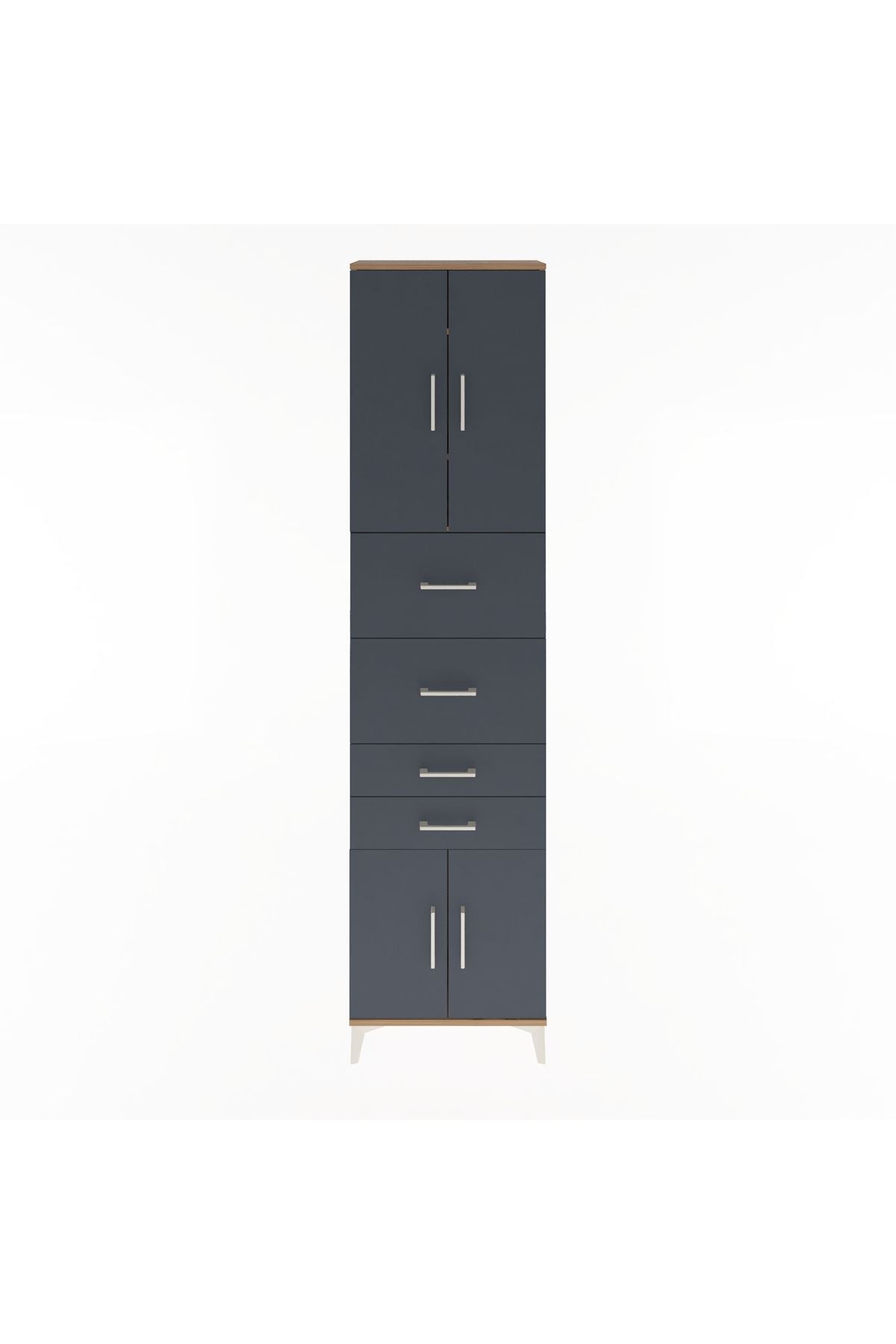 Arges Dolap 3 Raflı 4 Çekmeceli 4 Kapaklı 60x30x243 Çam-Antrasit