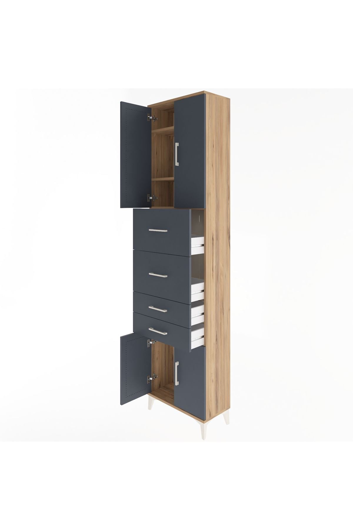 Arges Dolap 3 Raflı 4 Çekmeceli 4 Kapaklı 60x30x243 Çam-Antrasit