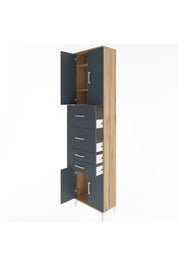 Arges Dolap 3 Raflı 4 Çekmeceli 4 Kapaklı 60x30x243 Çam-Antrasit