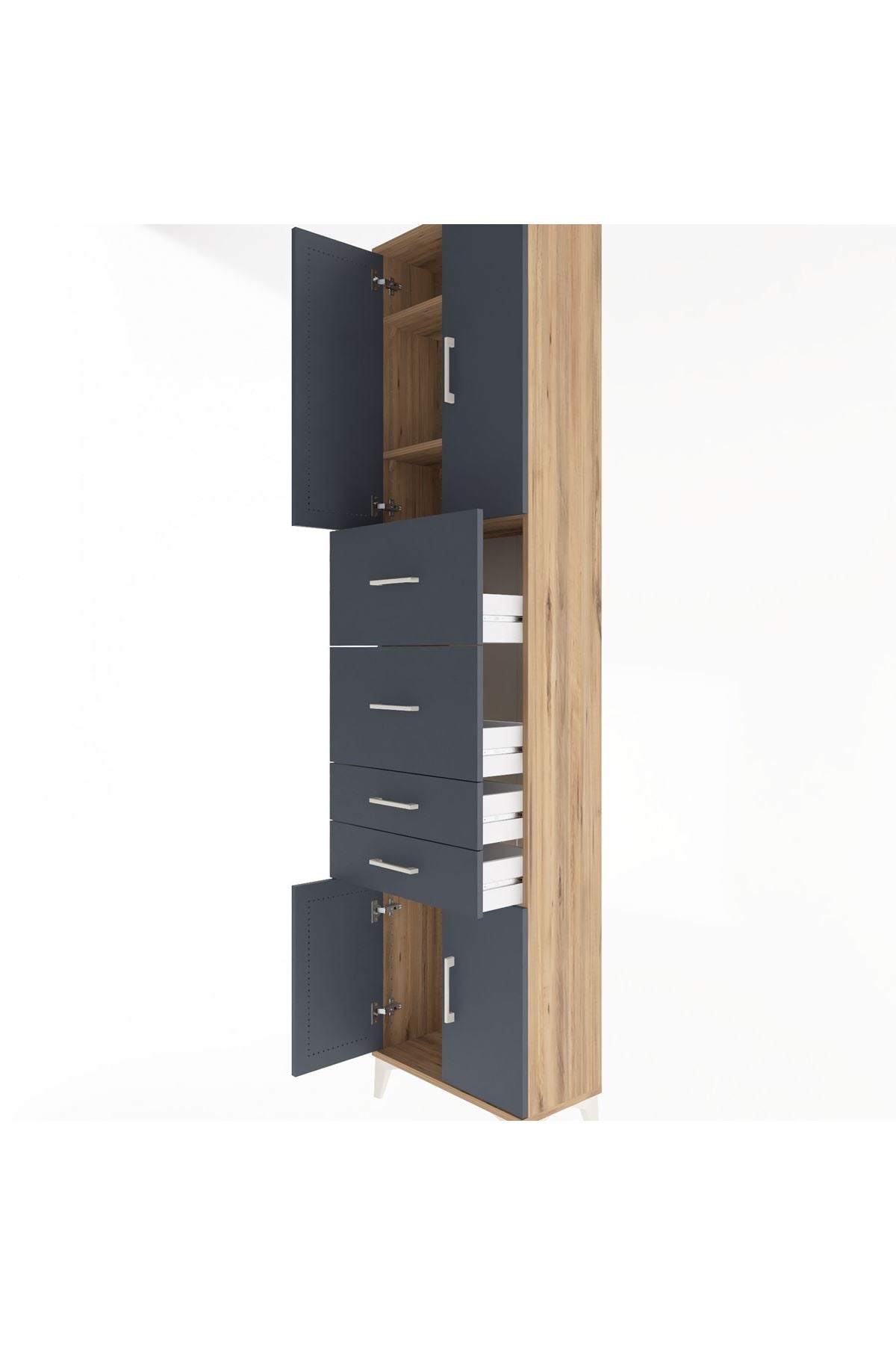 Arges Dolap 3 Raflı 4 Çekmeceli 4 Kapaklı 60x30x243 Çam-Antrasit