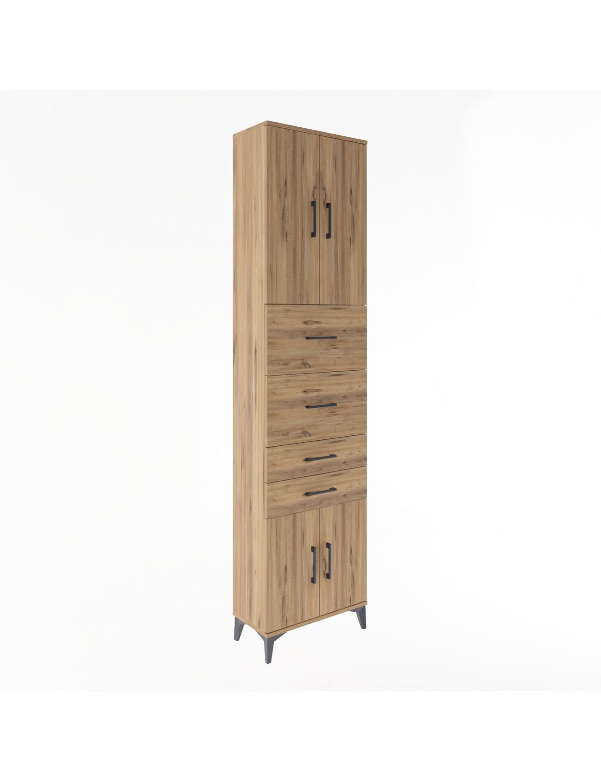 Arges Dolap 3 Raflı 4 Çekmeceli 4 Kapaklı 60x30x243 Çam-Çam