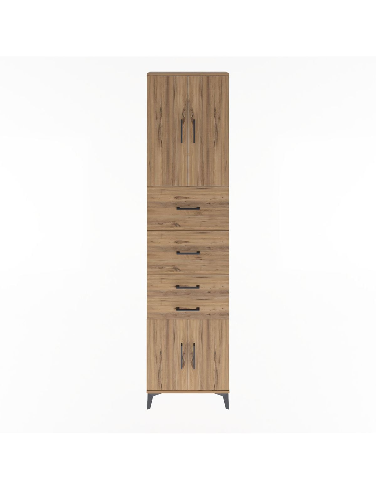 Arges Dolap 3 Raflı 4 Çekmeceli 4 Kapaklı 60x30x243 Çam-Çam