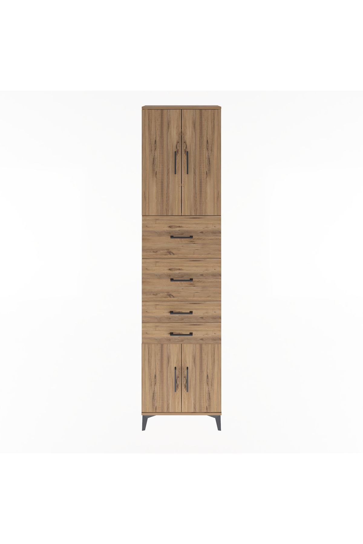 Arges Dolap 3 Raflı 4 Çekmeceli 4 Kapaklı 60x30x243 Çam-Çam