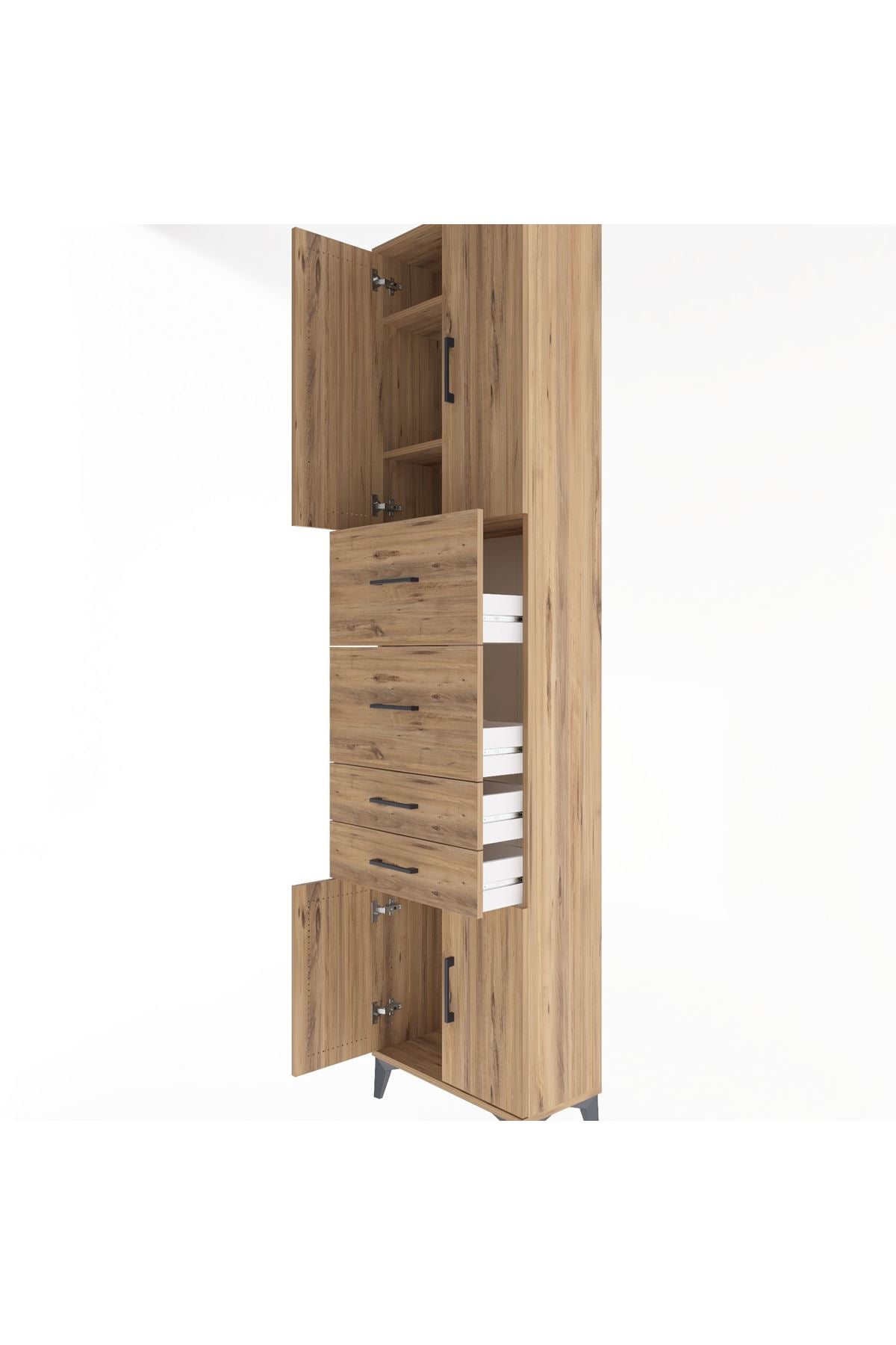 Arges Dolap 3 Raflı 4 Çekmeceli 4 Kapaklı 60x30x243 Çam-Çam