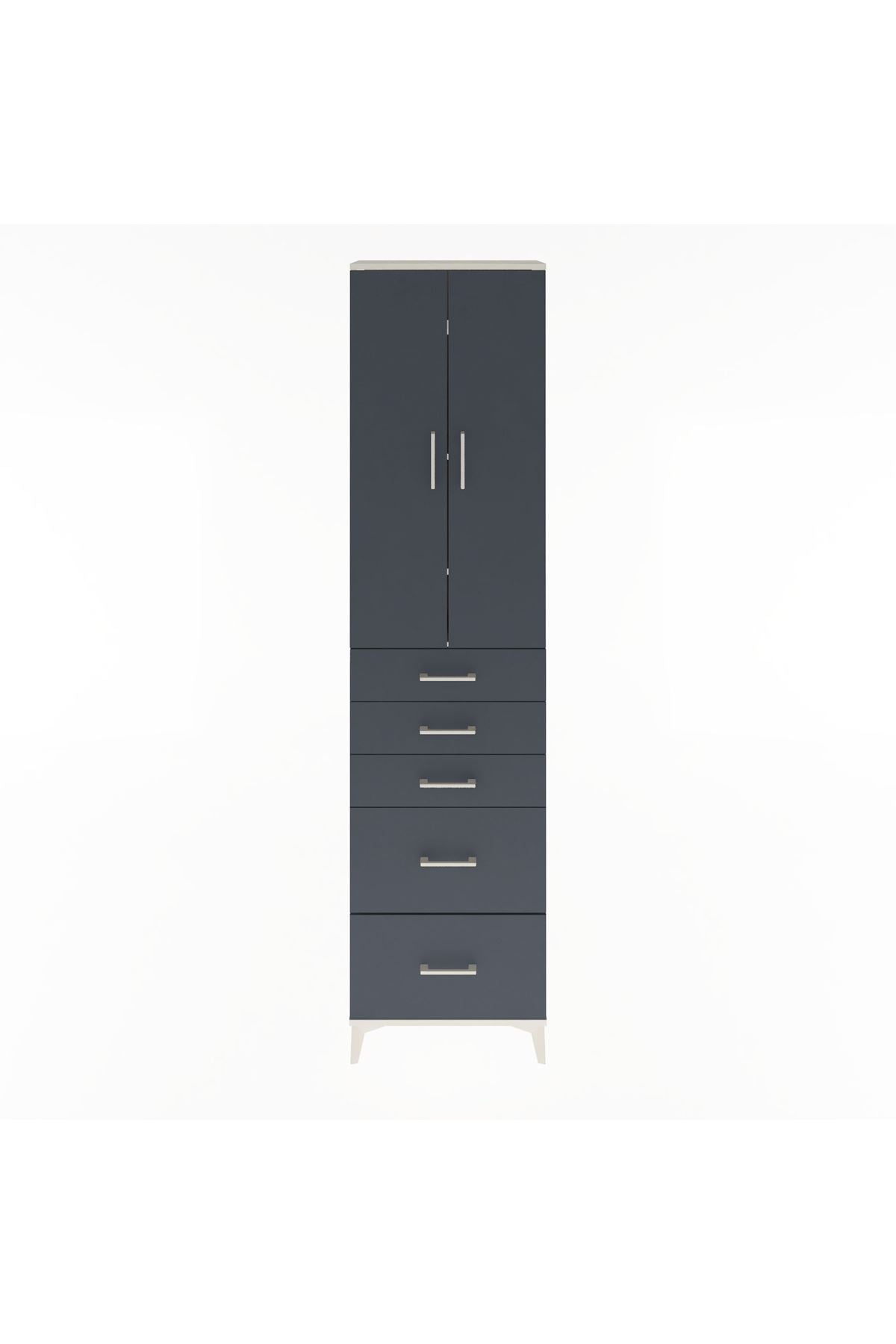 Arges Dolap 4 Raflı 5 Çekmeceli 2 Kapaklı 60x30x243 Aytaşı-Antrasit