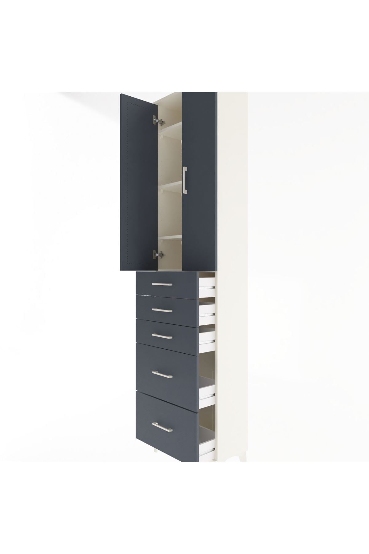 Arges Dolap 4 Raflı 5 Çekmeceli 2 Kapaklı 60x30x243 Aytaşı-Antrasit