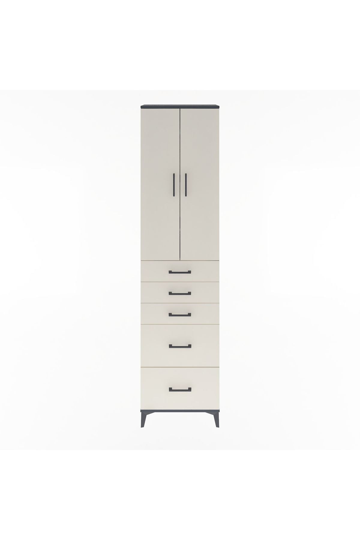 Arges Dolap 4 Raflı 5 Çekmeceli 2 Kapaklı 60x30x243 Antrasit-Aytaşı