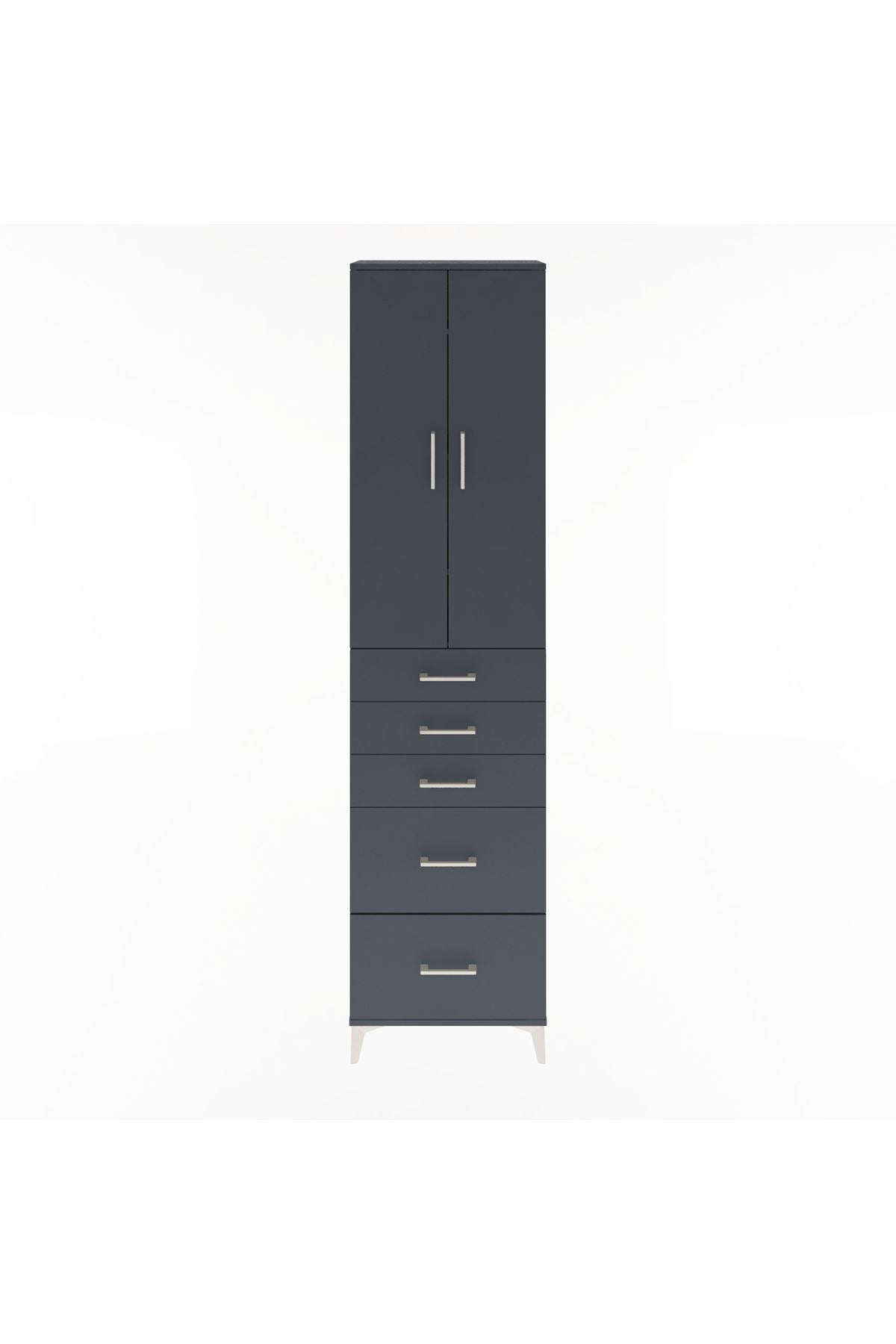 Arges Dolap 4 Raflı 5 Çekmeceli 2 Kapaklı 60x30x243 Antrasit-Antrasit