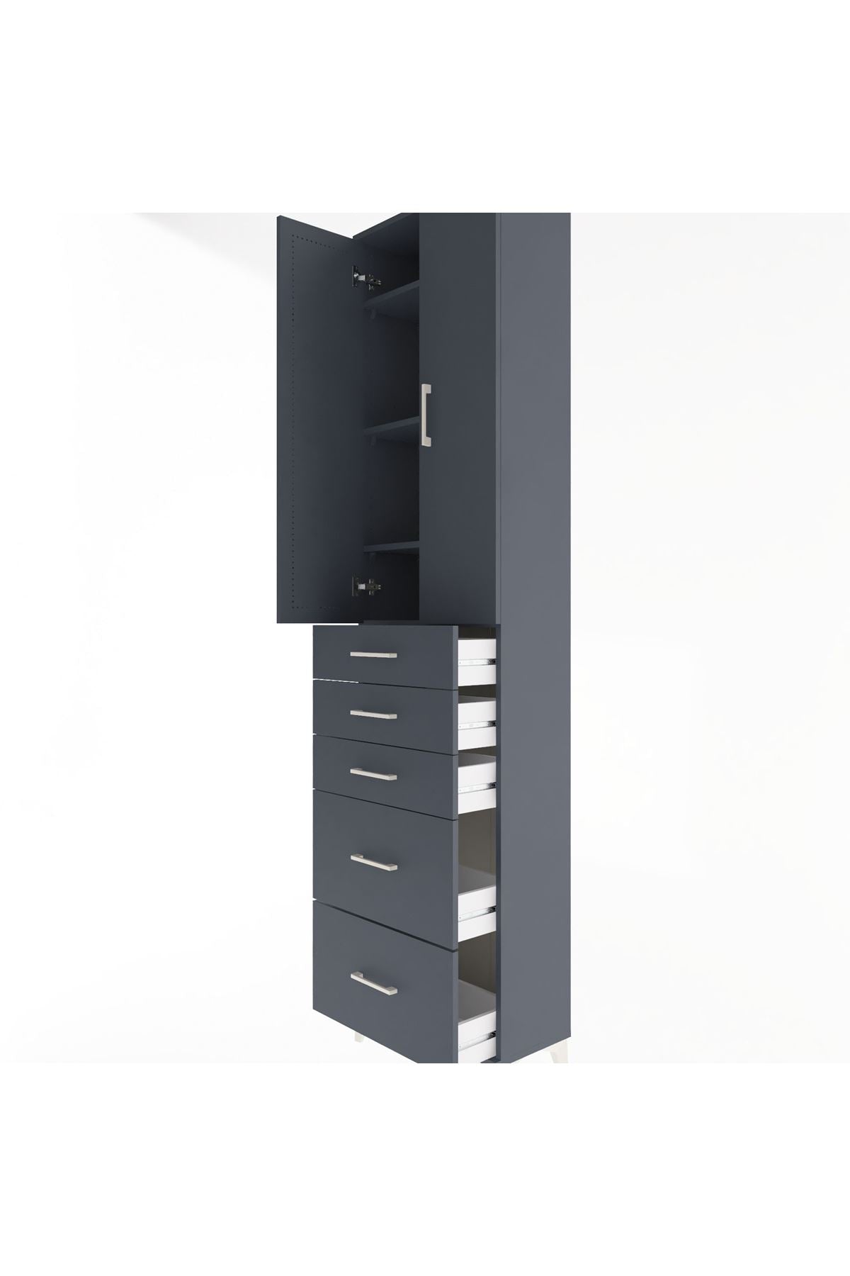 Arges Dolap 4 Raflı 5 Çekmeceli 2 Kapaklı 60x30x243 Antrasit-Antrasit