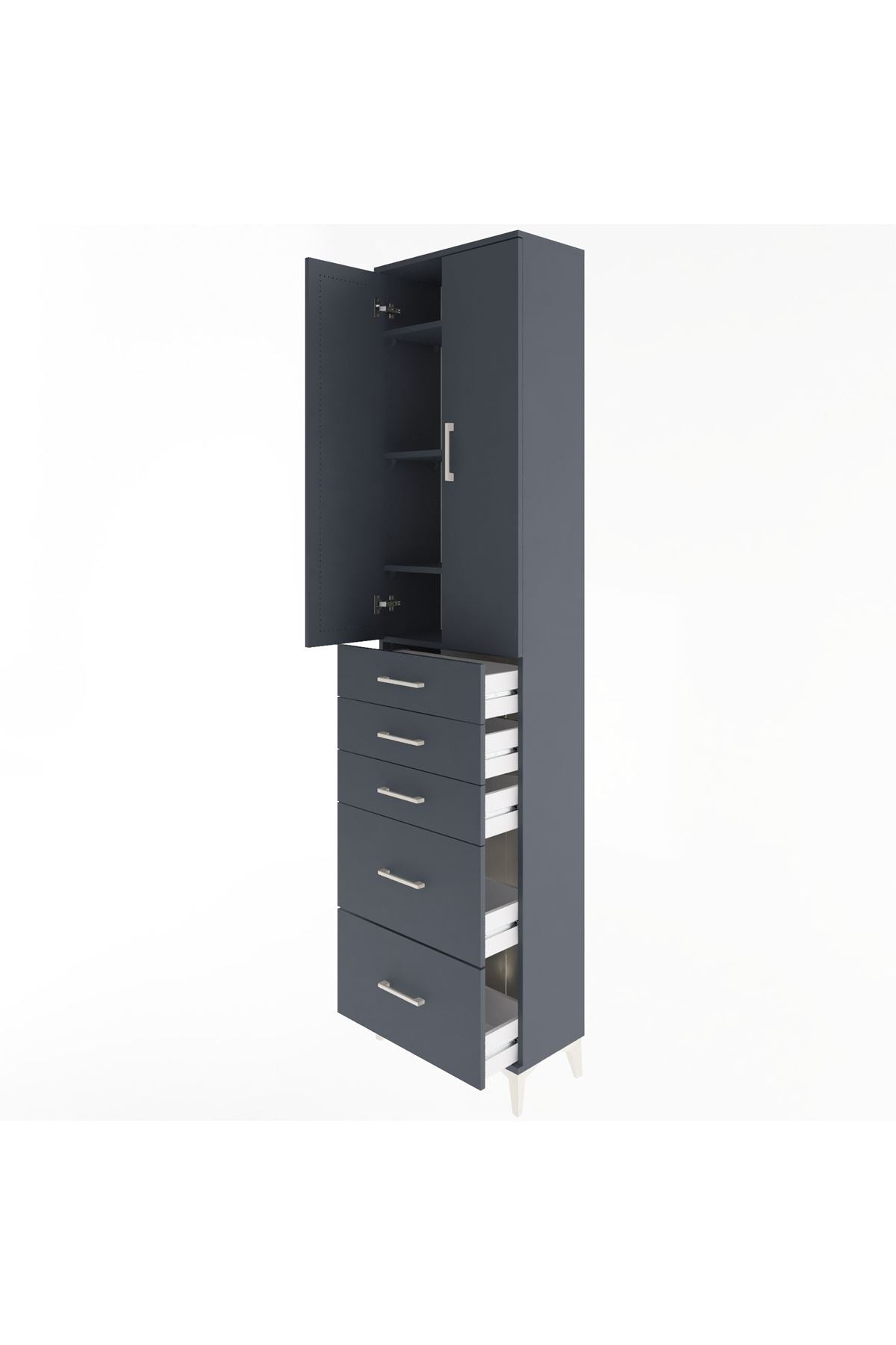 Arges Dolap 4 Raflı 5 Çekmeceli 2 Kapaklı 60x30x243 Antrasit-Antrasit