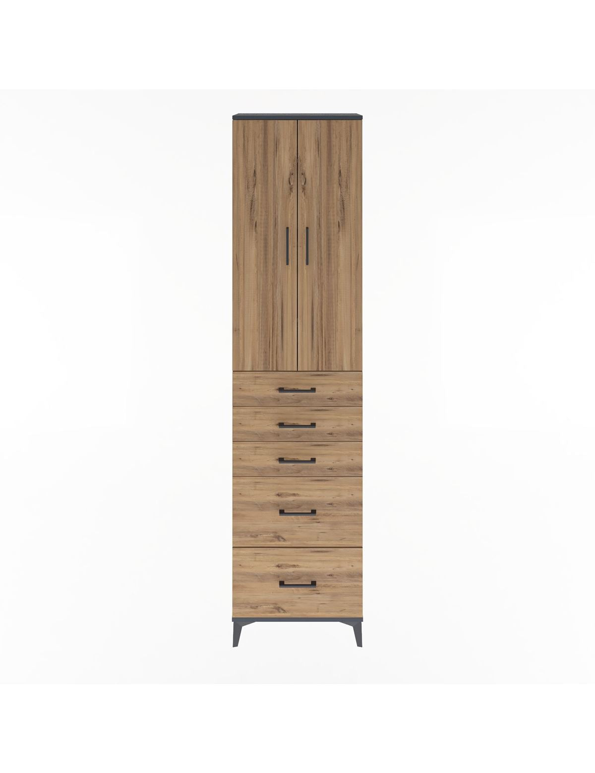 Arges Dolap 4 Raflı 5 Çekmeceli 2 Kapaklı 60x30x243 Antrasit-Çam