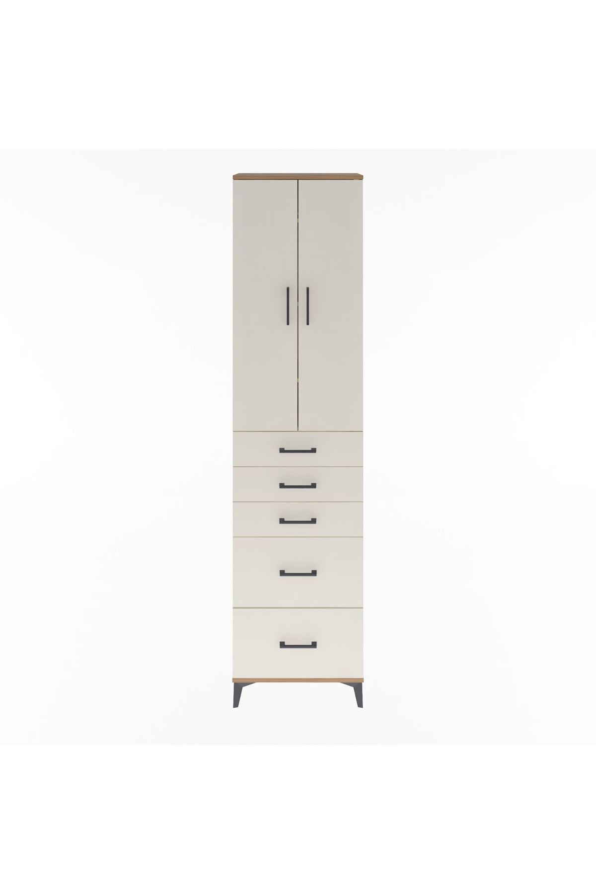 Arges Dolap 4 Raflı 5 Çekmeceli 2 Kapaklı 60x30x243 Çam-Aytaşı