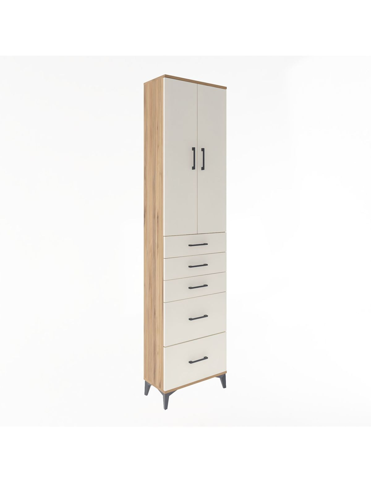 Arges Dolap 4 Raflı 5 Çekmeceli 2 Kapaklı 60x30x243 Çam-Aytaşı