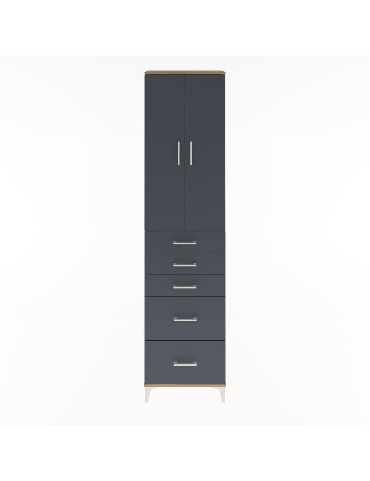 Arges Dolap 4 Raflı 5 Çekmeceli 2 Kapaklı 60x30x243 Çam-Antrasit