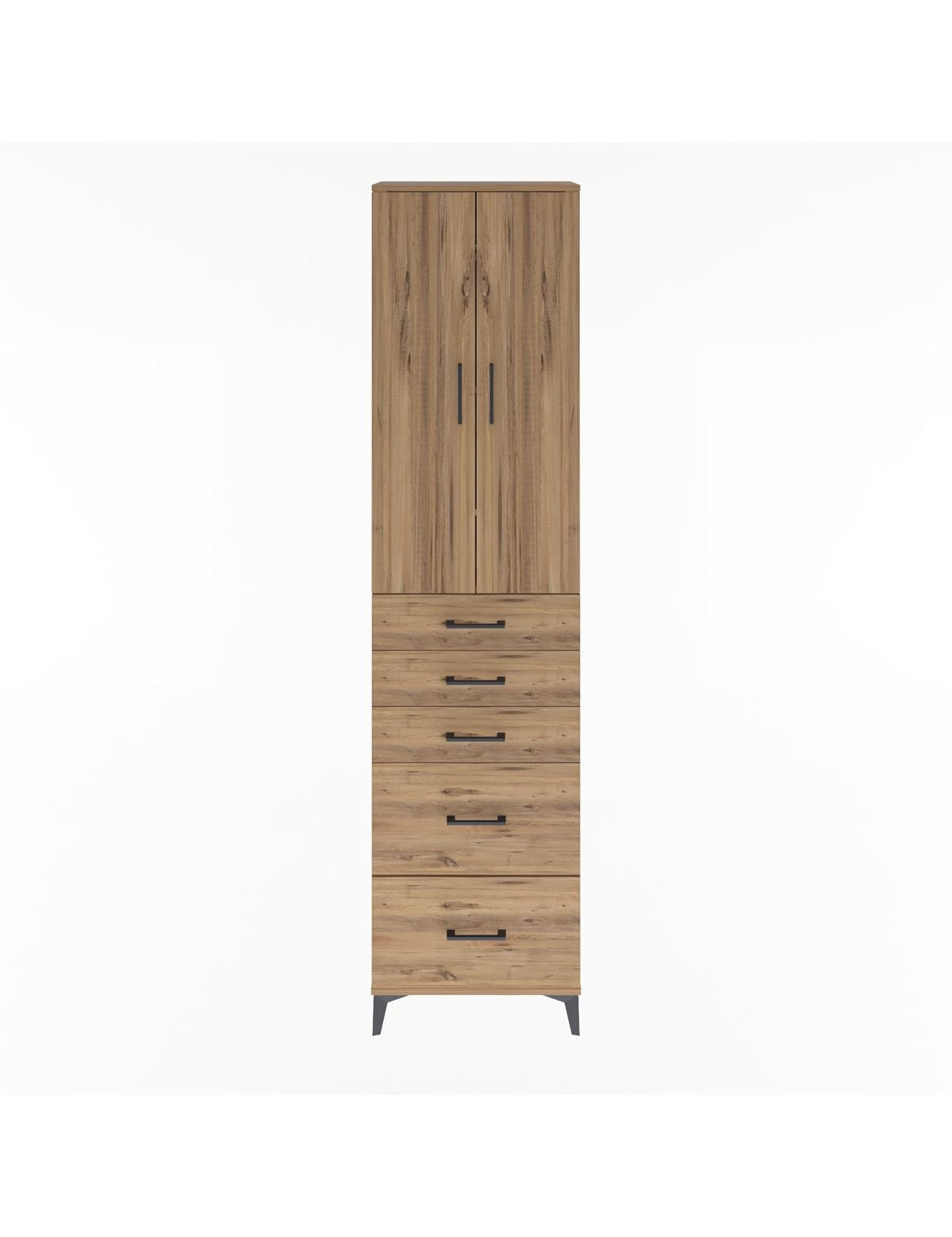 Arges Dolap 4 Raflı 5 Çekmeceli 2 Kapaklı 60x30x243 Çam-Çam