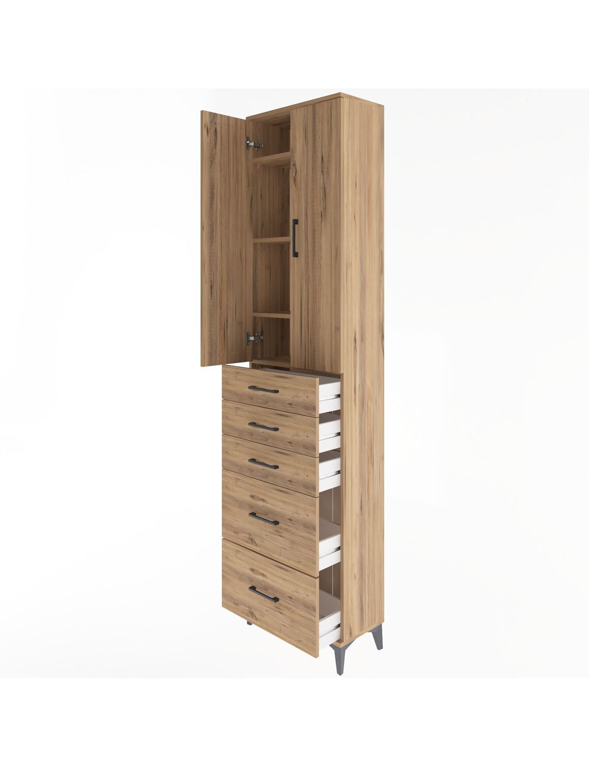 Arges Dolap 4 Raflı 5 Çekmeceli 2 Kapaklı 60x30x243 - S32M064V9A