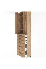 Arges Dolap 4 Raflı 5 Çekmeceli 2 Kapaklı 60x30x243 Çam-Çam