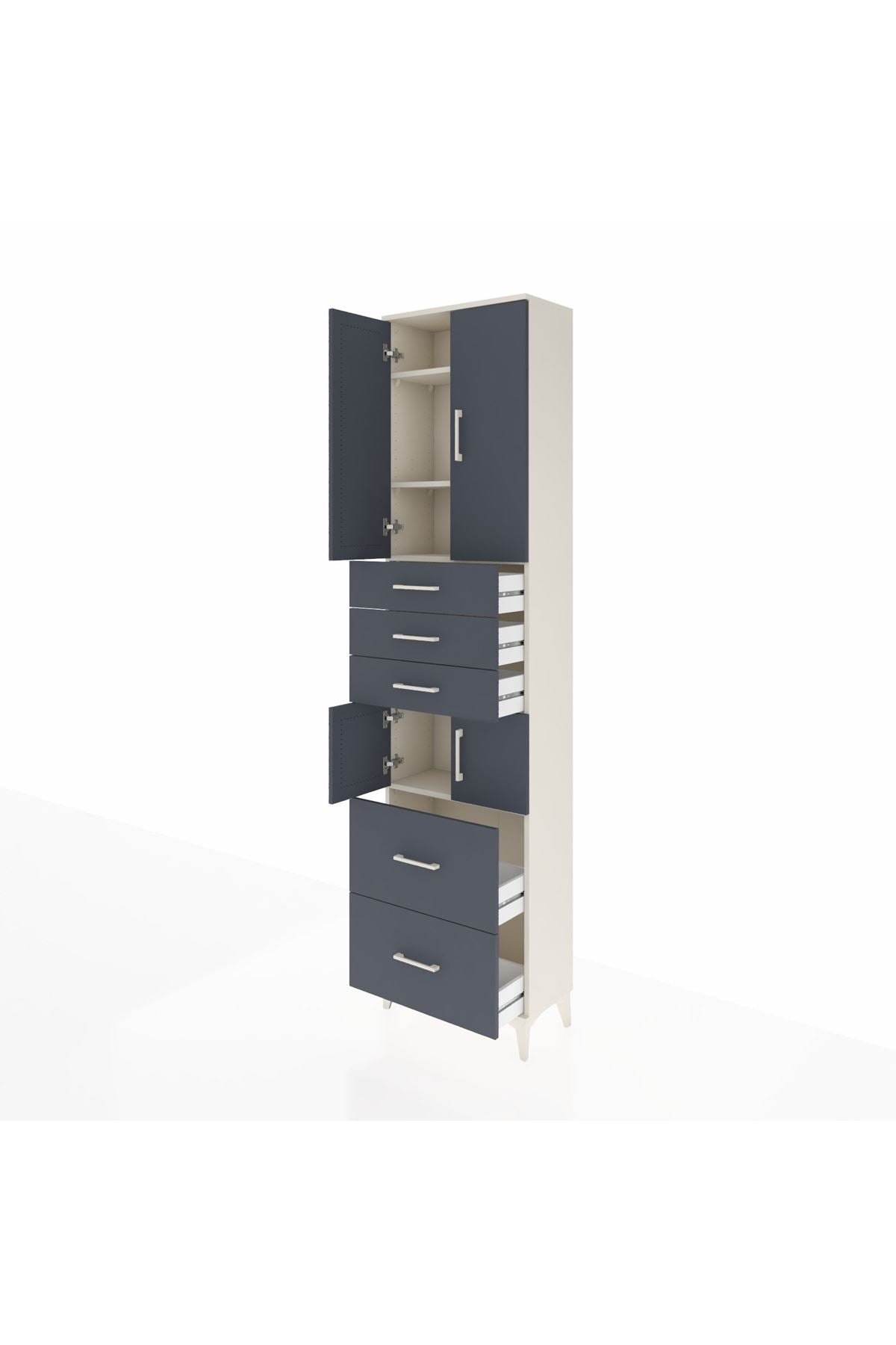 Arges Dolap 4 Raflı 5 Çekmeceli 4 Kapaklı 60x30x243 Aytaşı-Antrasit